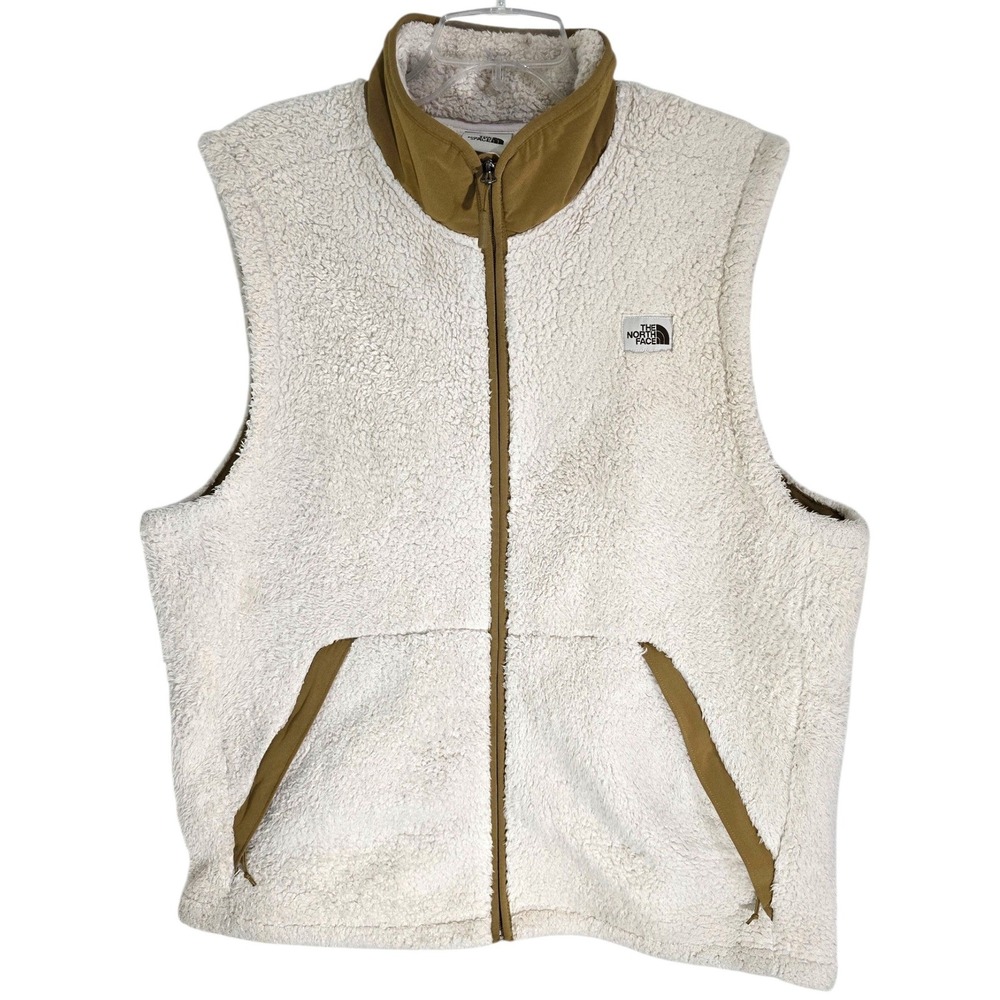 The North Face Mens Sherpa Fleece Vest‎ XL Cream Tan Full Zip High Pile NF0A4P8G